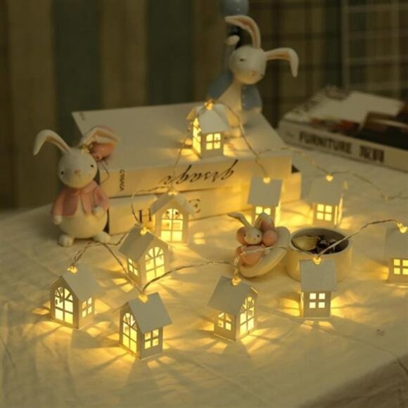 Christmas 10LEDs Wood House Lamp Light Up Tiny Village Houses Building Sets - Picture 1 of 1